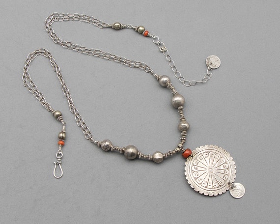 Berber pendant necklace with antique Afghan silver beads and sterling silver chain