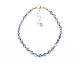 Blue Sapphire Necklace with Ruby Accents and Gold Vermeil