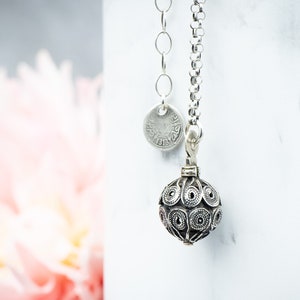 Perfume Pendant Necklace, Moroccan Silver Filigree Amulet, Berber Ambergris Antique Ethnic Jewelry Gift for Her, Dainty Necklace