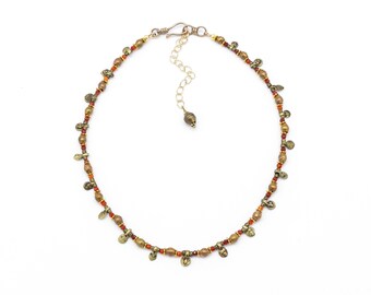 African Brass, Carnelian and Antique Khond Charm Necklace