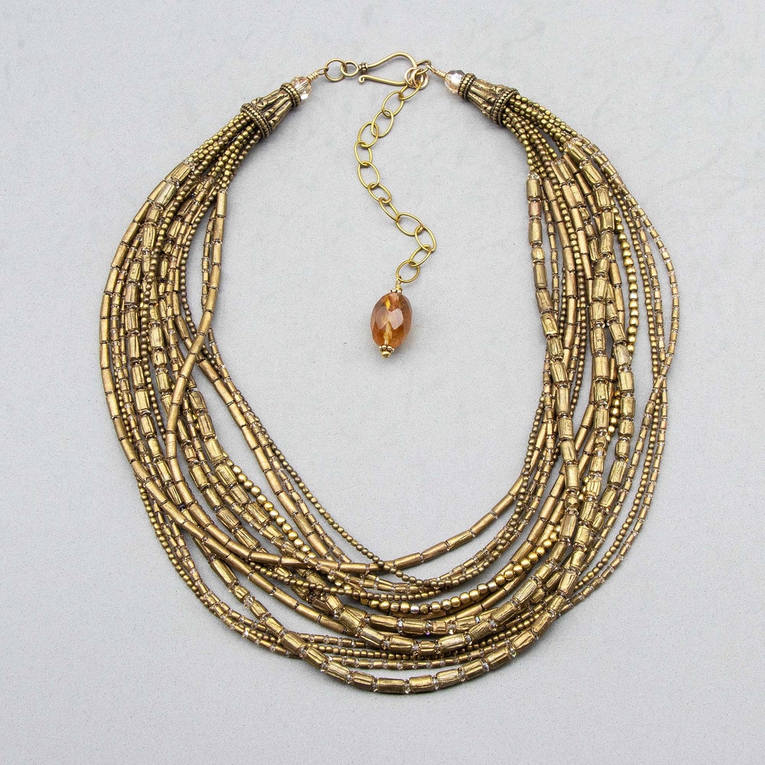 Swarovski Crystal Necklace Multi Strand Brass Necklace Etsy