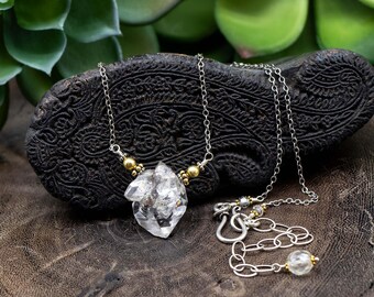 Small Herkimer Diamond Necklace in Sterling Silver and Gold Vermeil