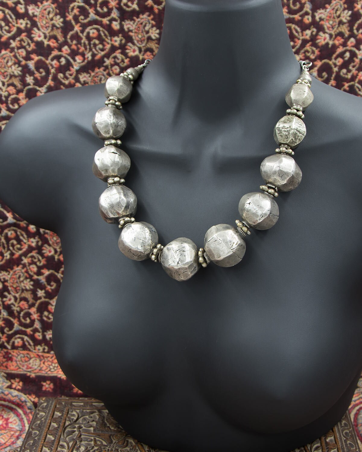 Ethiopian tribal silver bead statement necklace