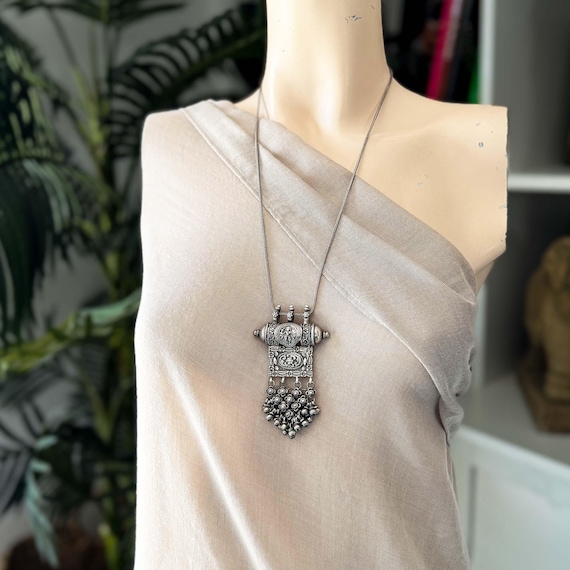 Rajasthan Tribal Silver Taviz Pendant Necklace, Vintage