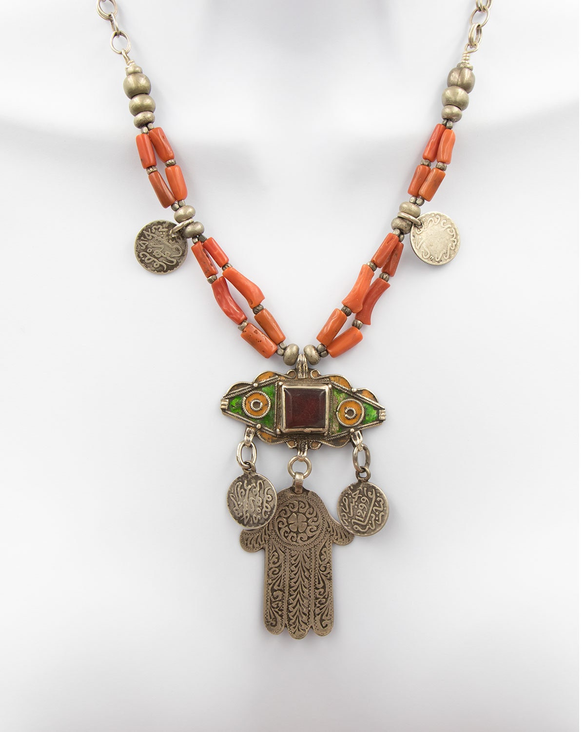 Berber jewelry antique Berber coral necklace Tiznit enamel Etsy