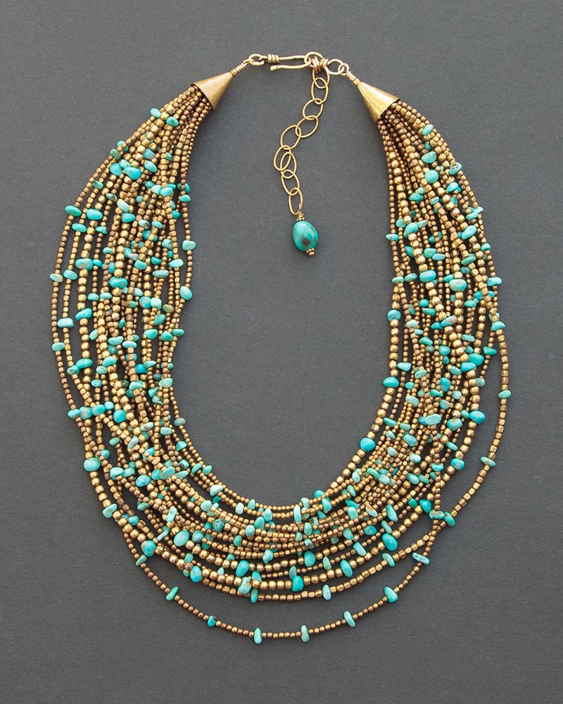 Turquoise bead multi strand statement necklace