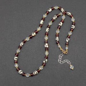 Tribal African necklace, Kenyan batik bone & antique glass trade beads, ethnic boho jewelry, handmade statement necklace