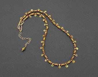 Long Khond Charm Necklace, Carnelian Beaded Layering Necklace, Tribal Jewelry