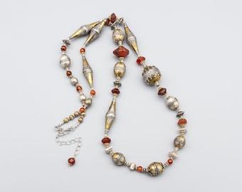 Antique Turkoman Gilded Silver Necklace with Ancient Carnelian Beads