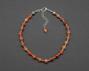 Antique Carnelian Trade Bead Necklace with Sterling Silver Choker