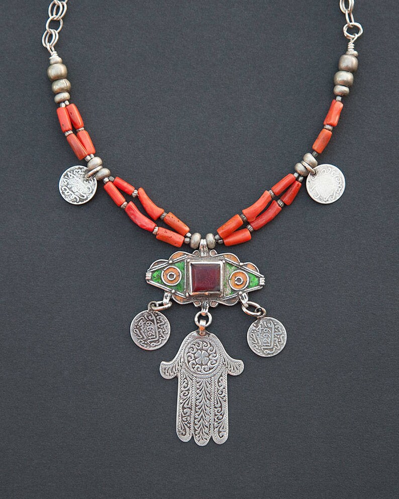 Berber jewelry antique Berber coral necklace Tiznit enamel Etsy