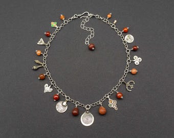 Moroccan Spiral Amulet Charm Necklace with Antique Carnelian and Berber Pendants
