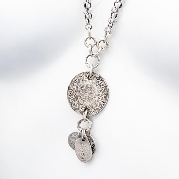 Sterling Silver Tribal Coin Necklace Large Moroccan Coin Necklace