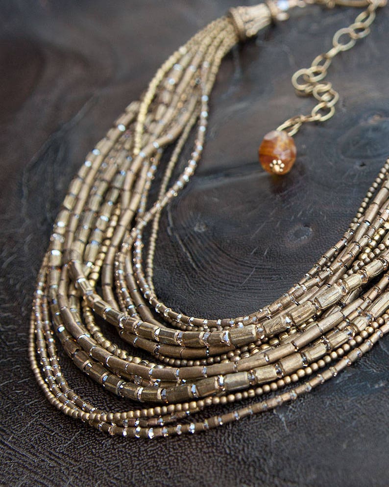 Swarovski crystal statement necklace multi strand brass Etsy