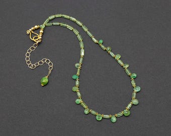 Emerald and Green Tourmaline Necklace – Zambian Emerald Briolettes with Gold