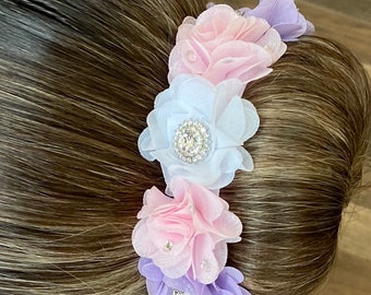 SPRING LOVE Bun Wrap, Ballerina Buns, Bun Hair Accessories Ballet, Hair Ribbons, Floral Hair Garland, Swarovski Crystals, Rhinestones, YAGP