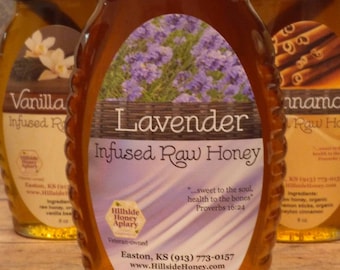 Lavender Infused raw honey with lavender buds 16 oz. Glass jar Bee farm - Kansas & Missouri River valley honey