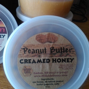Peanut Butter Pure Raw Creamed Honey- 6 oz. Whipped - Kansas Bee farm - Free Shipping!
