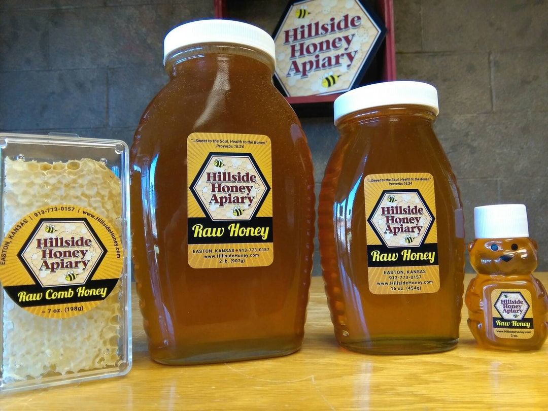 2 Pound Lb Raw Honey in Glass Queenline Jar Hillside Honey Apiary in