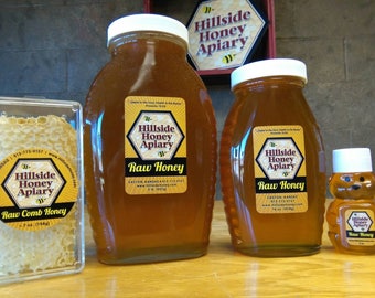2 pound lb Raw Honey in Glass Queenline jar Hillside Honey Apiary in the Kansas City area