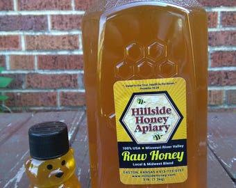 Free Shipping eligible!  3 pound lb Pure Raw Honey jug with Midwestern Honey from Kansas City area