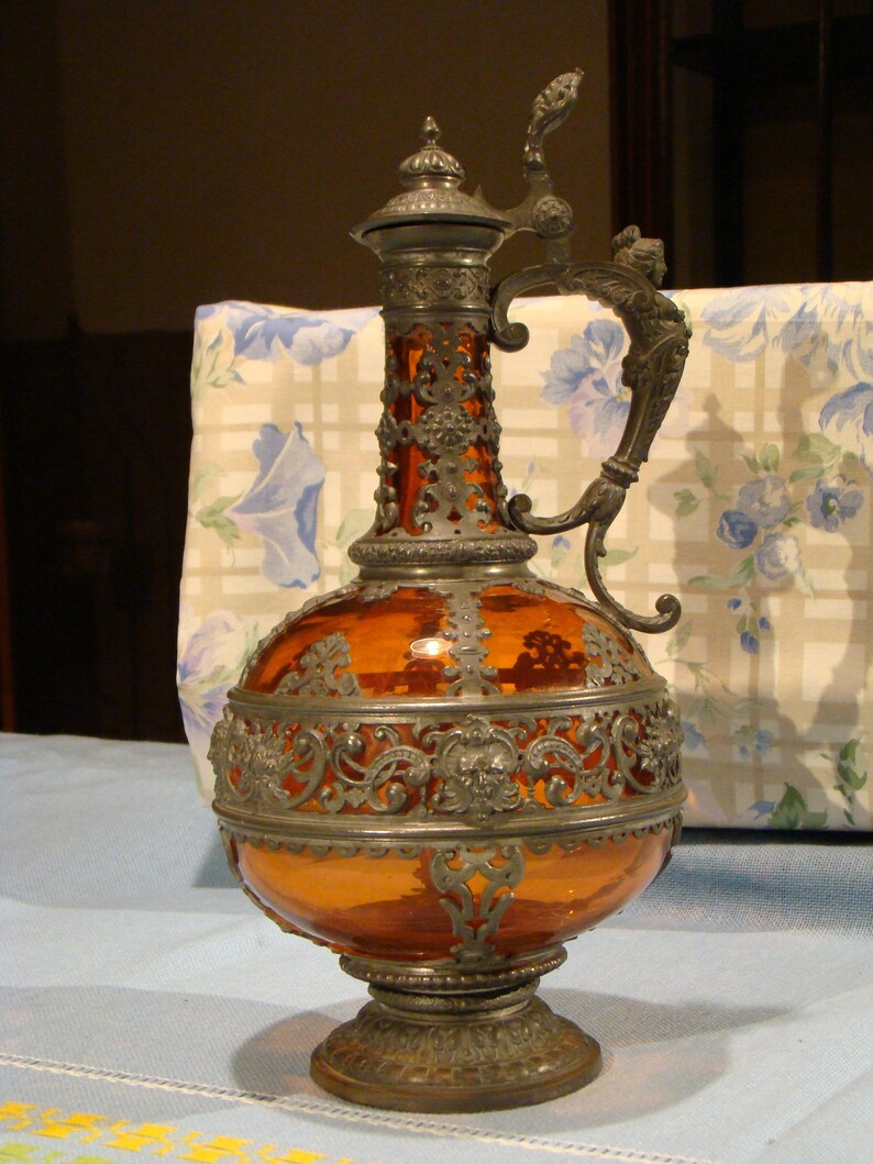 Antique pewter and glass decanterlate 1800santique wine Etsy