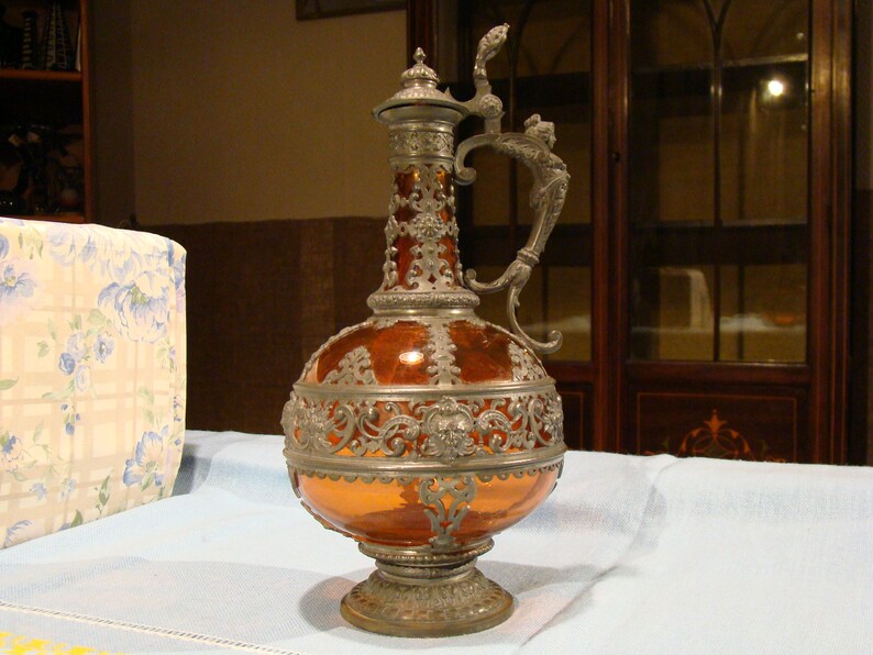 Antique pewter and glass decanterlate 1800santique wine Etsy