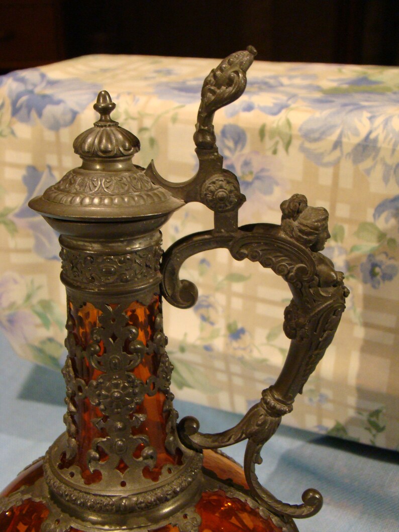 Antique pewter and glass decanterlate 1800santique wine Etsy