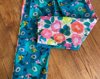 OOAK Design Cotton Two Faced Elastic Waist Ruby Star Fabric Pants Hippie Original Brught Floral Lagenlook Magnolia