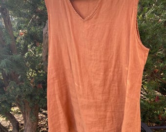 Linen long slouchy pull over tunic vest.