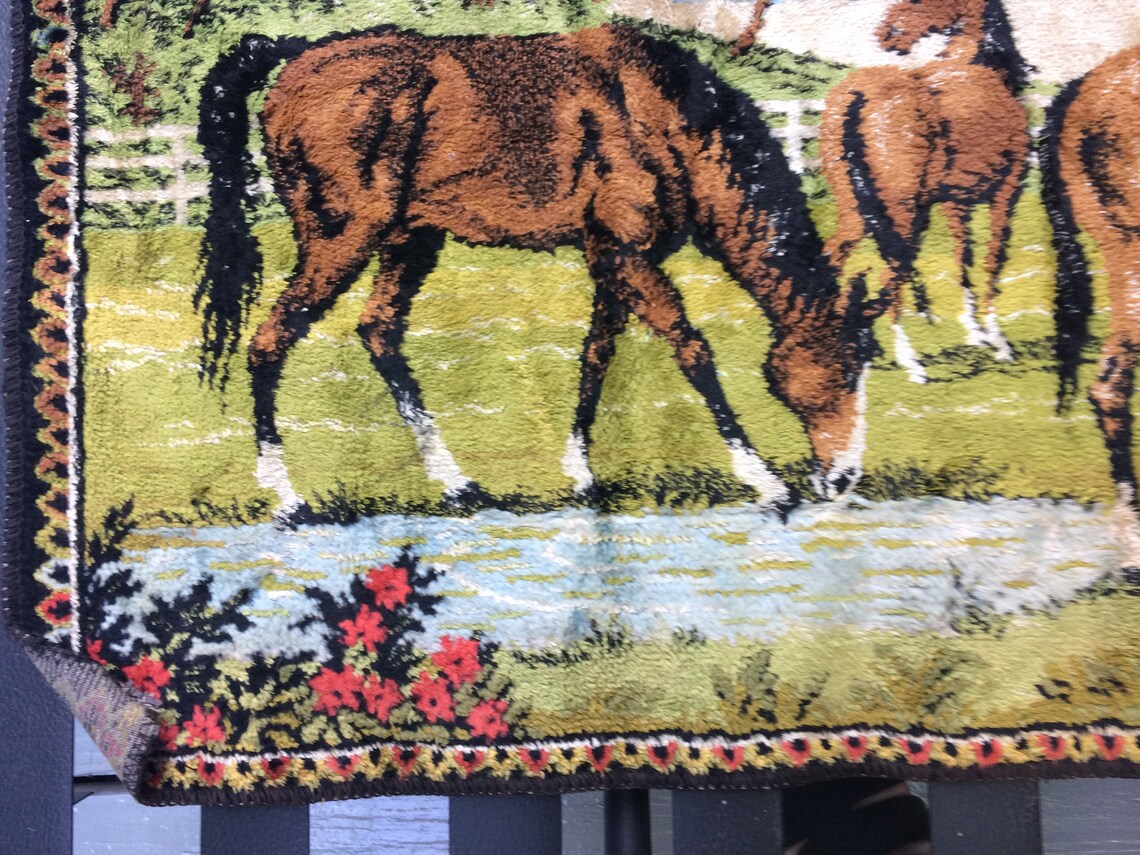 Vintage Horses Tapestry. Wall hanging Velvet Rug 19 X 38 Etsy