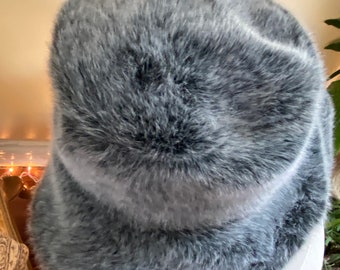 #037 Preston & York Gray Faux Fur Hat Vintage Preston & York All Faux Fur Gray Slouchy Bucket Hat  main image 2
