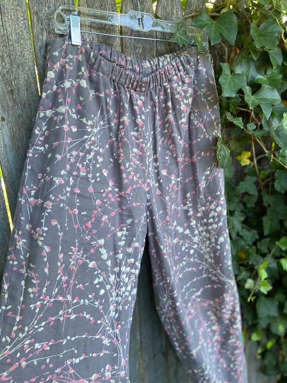 Vintage Linen FLAX Floral Grey Pants