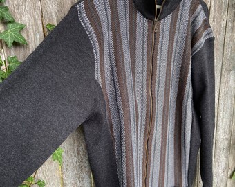 Vintage Gionfriddo Italian Zip Up Hipster Herringbone Funnel Neck Sweater