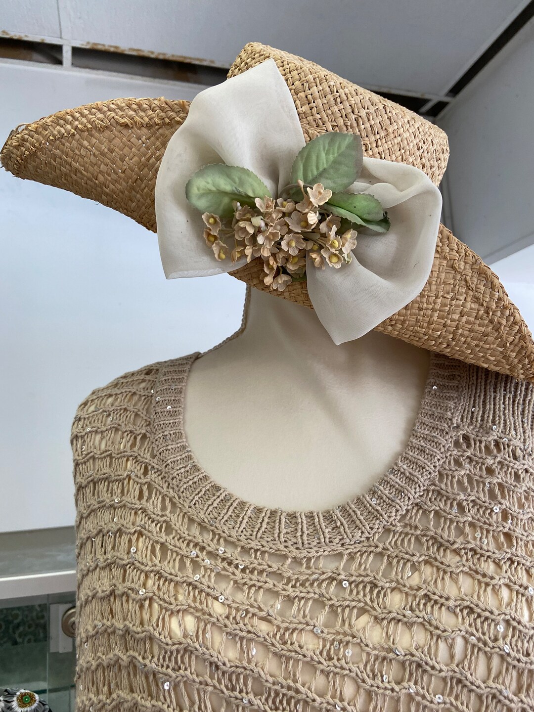 Vintage Deborah Rhodes Mocha Straw Hat W Flowers - Etsy display picture 1