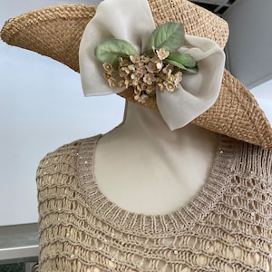 Vintage Deborah Rhodes Mocha Straw Hat w Flowers
