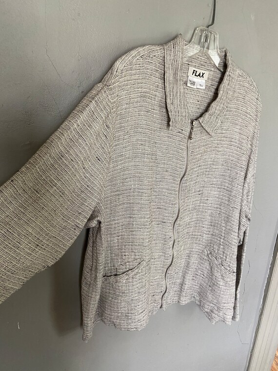 Vintage FLAX Linen Cotton Gray and white Jacket - image 2