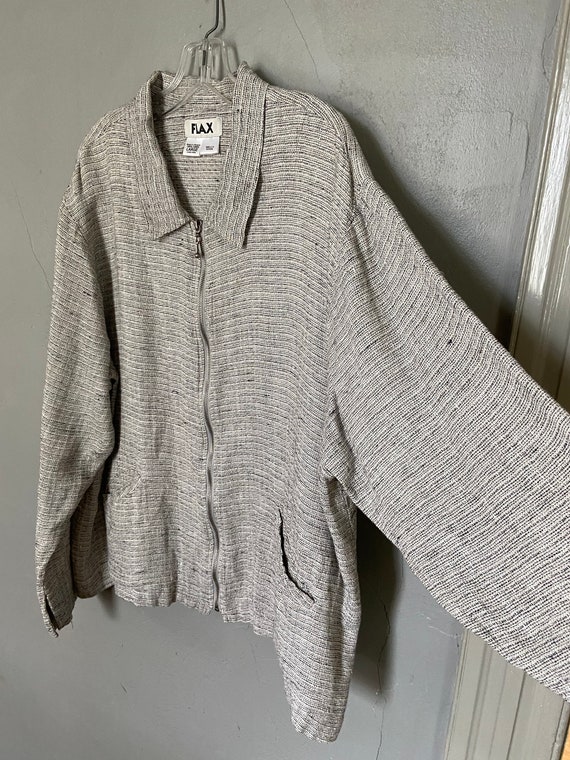 Vintage FLAX Linen Cotton Gray and white Jacket - image 7