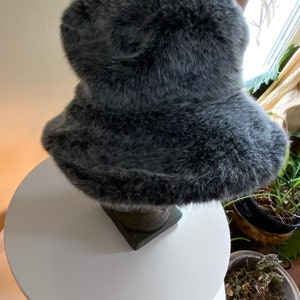 Vintage Preston & York All Faux Fur Gray Slouchy Bucket Hat 