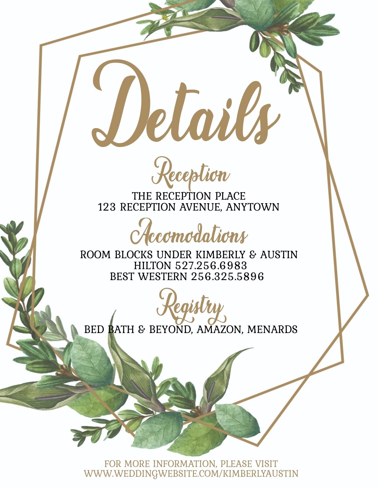 Greenery & Gold Wedding Invitation Set INSTANT DOWNLOAD | Etsy
