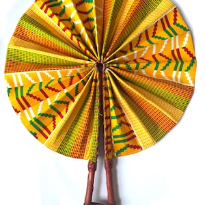 African Print Folding Hand Fan - Yellow