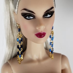 11-12&quot; Fashion Doll Earrings - 14K Gold Filled Long Blue for All 11-12&quot; Fashion Dolls!