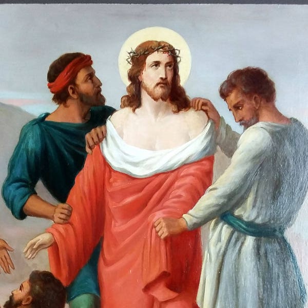 Antique Painting "Stations of the Cross" Oil On Panel Original Old Vintage