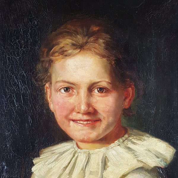 Antique Painting Friedrich Fehr (German, 1862-1927) Oil Canvas Original Old Young Girl Portrait
