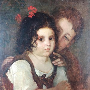 "Antike Gemälde ""Porträt von Kindern" Öl Leinwand Original Alt."