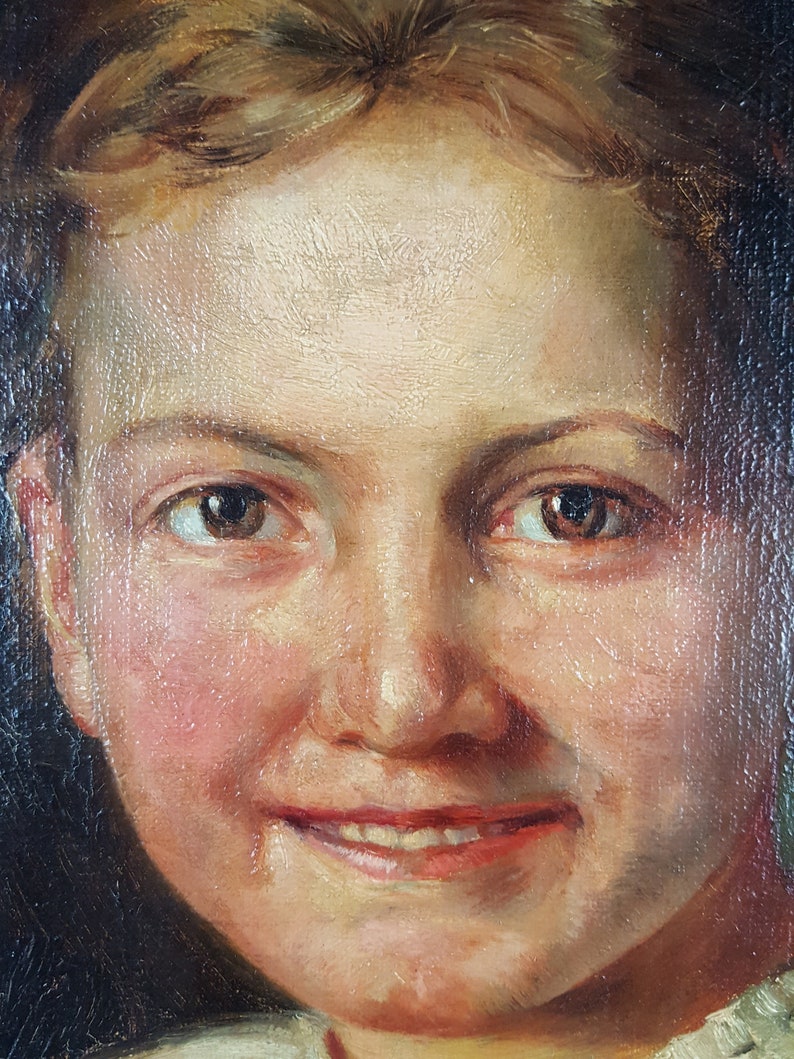 Antique Painting Friedrich Fehr German, 1862-1927 Oil Canvas Original Old Young Girl Portrait image 2