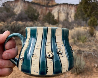 Aspen tree  mug  - hand carved and thrown pottery  one of a kind handmade mug