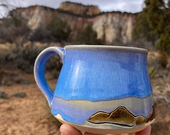 Desert sky mug  - hand carved and thrown pottery  one of a kind handmade mug