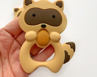 Waschbär Baby Beißer | Neugeborenen Geschenk | Froster Silikon Beißer | Waldtiere Baby Shower