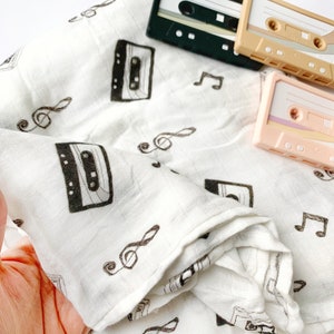 Cassette Tape Baby Blanket: Lightweight Muslin Swaddle